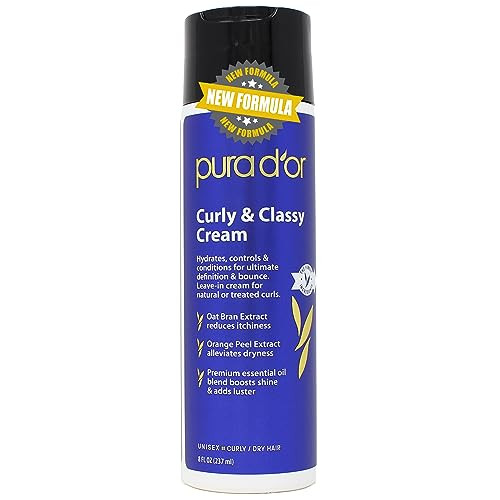 Pura D'Or Curly & Classy Leave-In Cream (8Oz) Hydrating And Defining Formula For Natural Or Treated Curls Enriched With Organic Aloe Vera Coconut Oil Bergamot Oil & Apple Fruit Extract