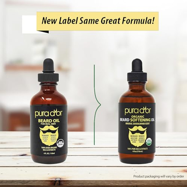 Pura D'Or 4 Oz Organic Beard Softening Oil - Original Sandalwood Scent - Leave-In Conditioner Argan & Jojoba Oil - Mustache Care & Maintenance Increase Softness & Strength - Beard Hair Skin & Face Pura D'Or 4 Oz Organic Beard Softening Oil - Original Sandalwood Scent - Leave-In Conditioner Argan & Jojoba Oil - Mustache Care & Maintenance Increase Softness & Strength - Beard Hair Skin & Face