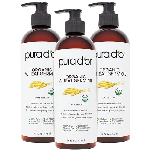 Pura D'Or Organic Wheat Germ Oil (16 Oz X2 = 32 Oz) 100% Pure & Natural Usda Cold Pressed Carrier Oil - Vitamin E Rich Moisturizing & Nourishing Anti-Aging Properties - Healthy Hair Growth