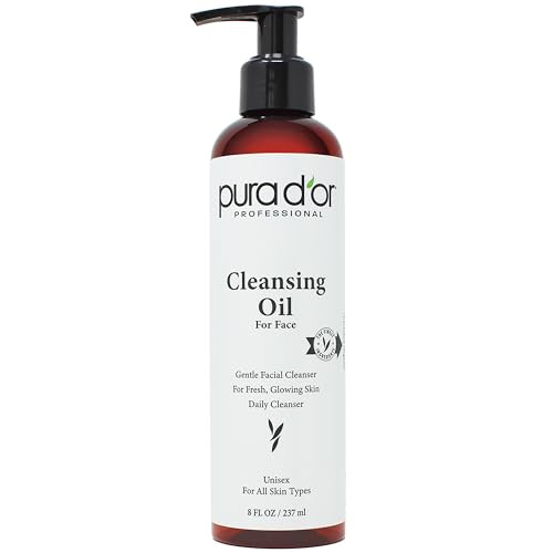 Pura D'Or Facial Cleansing Oil (8 Oz X3 = 24 Oz) Nourishing Botanical Blend With & Vitamin Jojoba And Sunflower Oil - Gentle Makeup Remover & Deep Cleanser For Healthy Glowing Skin - Paraben-