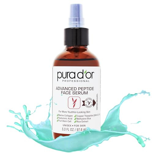 Pura D'Or 3.3 Oz Advanced Peptide Anti-Aging Face Serum W/ 1% Copper Tripeptide Methylene Blue Marine Collagen Hyaluronic Acid Fruit Stem Cell & Kelp For Hydration