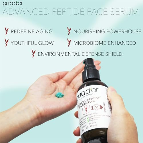 Pura D'Or 3.3 Oz Advanced Peptide Anti-Aging Face Serum W/ 1% Copper Tripeptide Methylene Blue Marine Collagen Hyaluronic Acid Fruit Stem Cell & Kelp For Hydration