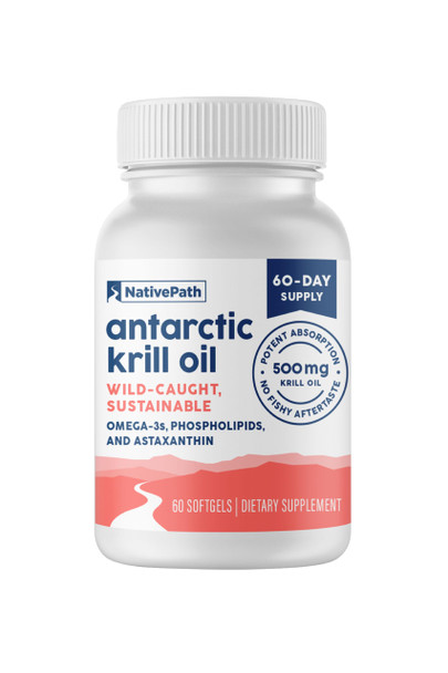 NativePath Antarctic Krill Oil - Wild-Caught Omega 3 Krill Oil 500mg Softgels with EPA DHA and Astaxanthin - Supplement for Joint Heart Brain and Immunity - 60 ct - No Fishy Aftertaste