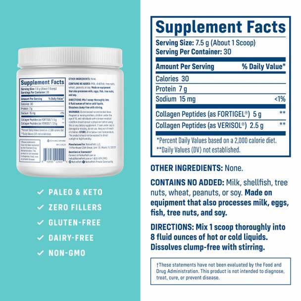 NativePath Joint Health Advanced Formula Type 1 & 3 Peptides with Fortigel & Verisol Grass-Fed Unflavored Collagen for Women & Men 30 Servings