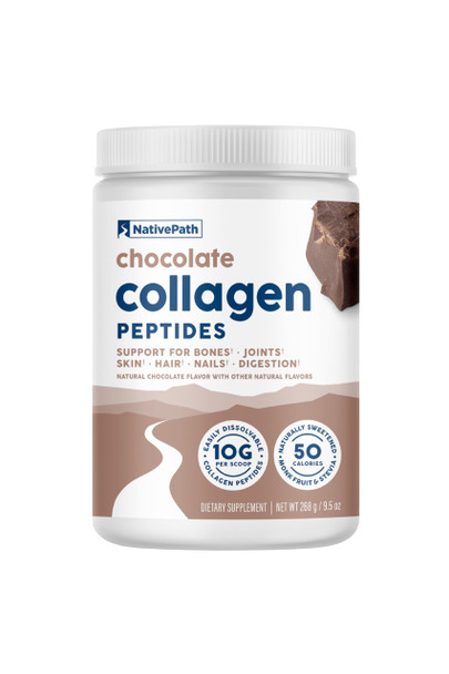 NativePath Collagen Peptides - Hydrolyzed Type 1 & 3 Collagen. Keto & Paleo Grass-Fed Protein Powder for Hair Skin Nails Bones Joints Digestion and More - No Gluten or Dairy (Chocolate 268g)