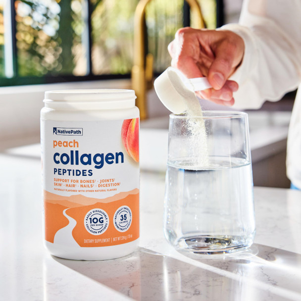 NativePath Collagen Peptides - Hydrolyzed Type 1 & 3 Collagen. Keto & Paleo Grass-Fed Protein Powder for Hair Skin Nails Bones Joints Digestion and More - No Gluten or Dairy (Peach 226g)