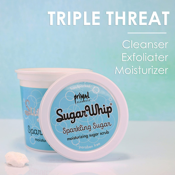 Primal Elements Sugar Scrub Exfoliating Sugar Whip Face and Body Cleanser Moisturizer Sparkling Sugar 10 oz Package