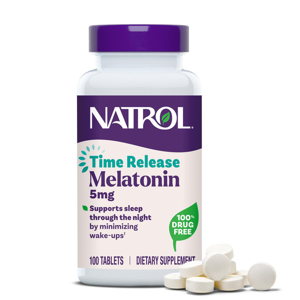 Natrol Melatonin 5 mg Time Release, Dietary Supplement to Minimize Wake Ups, Nighttime Sleep Aid, 100 Tablets, Up to a 100 Day Supply