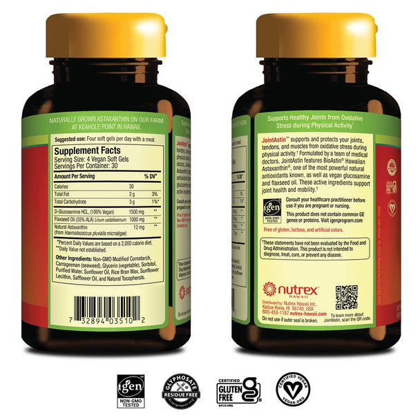 Nutrex Hawaii JointAstin - 12 mg 120 Softgels - Joint Support Supplement with Glucosamine & BioAstin Hawaiian Astaxanthin - Farm-Direct Antioxidant Supplement Joint Eye Skin & Immune System Health*