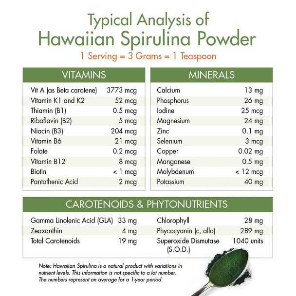 Nutrex Hawaii Pure Hawaiian Spirulina Powder Vegan Supports Immune System Heart Cells and Energy 16 Ounce