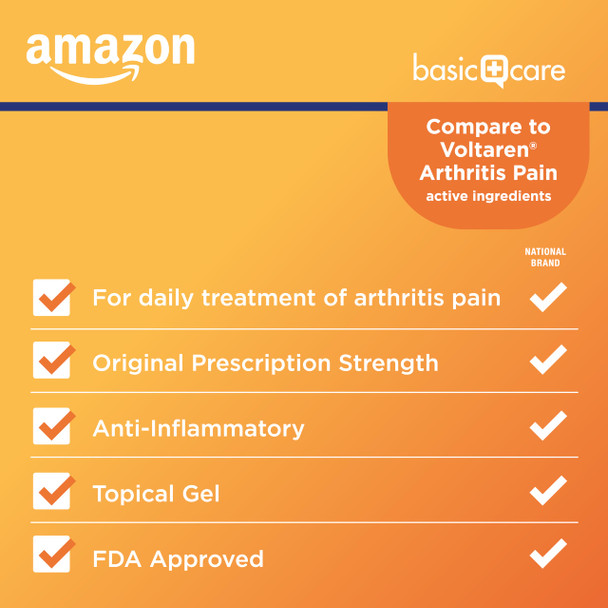 Amazon Basic Care Arthritis Pain Relieving Gel Diclofenac Sodium Topical Gel 1% (NSAID) 5.29 Oz (150 Grams) (Packaging may vary)
