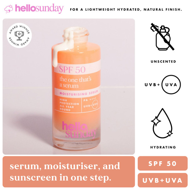 Hello Sunday The One That’s a Serum | SPF 50 Hydrating & Brightening Vitamin C Serum for Glowing Skin | Lightweight & 3-in-1 Multifunctional Sunscreen