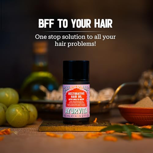 Ayurvita Restorative Hair Oil - Amla For Strengthening & Neem For Preventing Dryness And Dandruff - For Dry Damaged Hair Growth - For Men & Women - 2 Fl Oz