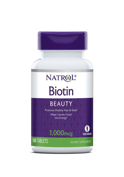 Natrol Biotin Beauty Tablets, Promotes Healthy Hair, Skin and Nails, Helps Support Energy Metabolism, Helps Convert Food Into Energy, 1,000mcg, 100 Tablets