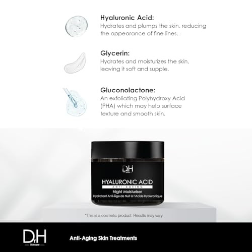 Dr Botanicals Dr H Hyaluronic Acid Anti-Ageing Night Moisturiser 60Ml - Ultimate Overnight Hydration And Anti-Aging Treatment - Boost Elasticity Reduce Wrinkles And Repair Skin With Vitamins And Antioxidants
