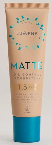 Lumene Matte Oil-Control Foundation For Oily And Combination Skin Full Coverage With Arctic Meadowsweet 30 Ml / 1.0 Fl.Oz. (0 Light Ivory Spf20)