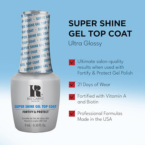 Rc Red Carpet Manicure F&P Super Shine Top Coat – High-Gloss Gel Top Coat With Vitamin A & Biotin For Long-Lasting Shine & Durability – Quick Dry Perfect For Professional & At-Home Use 0.3 Ounce.