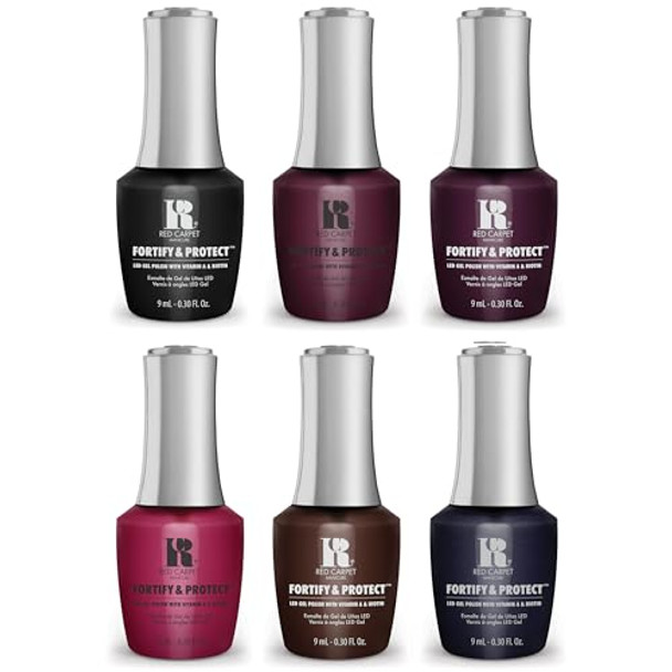 Rc Red Carpet Manicure Kit 6 Fortity & Protect Bundle Dark Jewels - Soak Off Polish Long-Lasting Vibrant Colors Professional Quality High Shine Chip-Resistant.