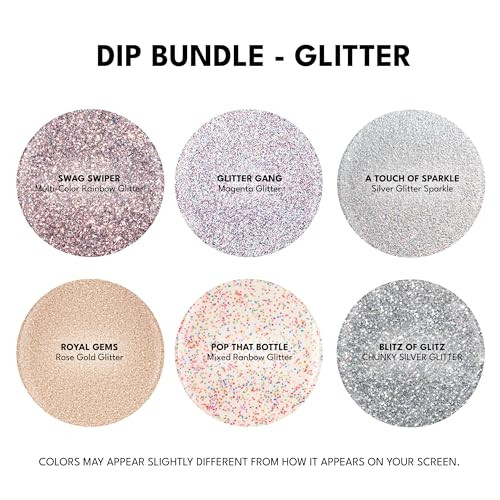 Rc Red Carpet Manicure Color Dip Bundle Glitter – Vibrant Dipping Powder Set 0.3 Oz Each – Easy To Use No Uv/Led Needed Non-Irritating Formula Salon Quality Nails At Home 6Pcs.