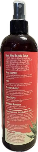Real Aloe Beauty Spray - California Farm Fresh - Hand Selected Organic Aloe Vera Vitamin C Msm Hyaluronic & Polyglutamic Acid Rose Water Fine Mist Rapid Absorbing Smoothes & Hydrates (12 Fl Oz)