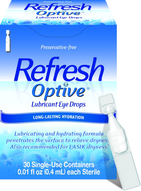 Refresh Optive Lubricant Eye Drops, Preservative-Free, 0.01 Fl Oz Single-Use Containers, 30 Count