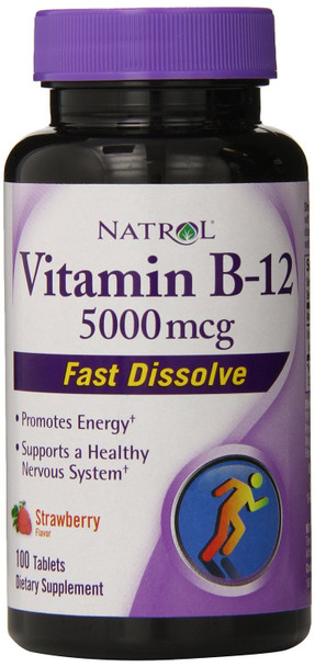 Natrol Vitamin B-12 Fast Dissolve Tablets, 5000 mcg, Strawberry, 100 Count