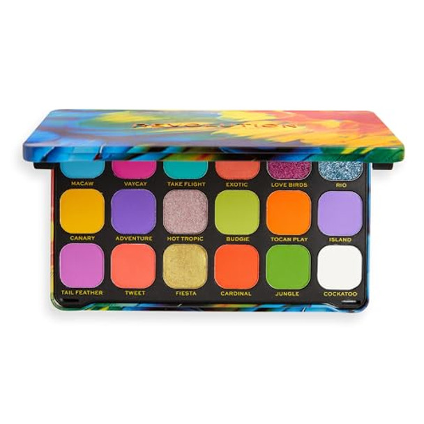 Revolution Beauty London Revolution Forever Flawless Eyeshadow Palette 18 Pigmented Makeup Shades Of Mattes & Shimmers Vegan & Cruelty- Birds Of Paradise 7.76 Oz