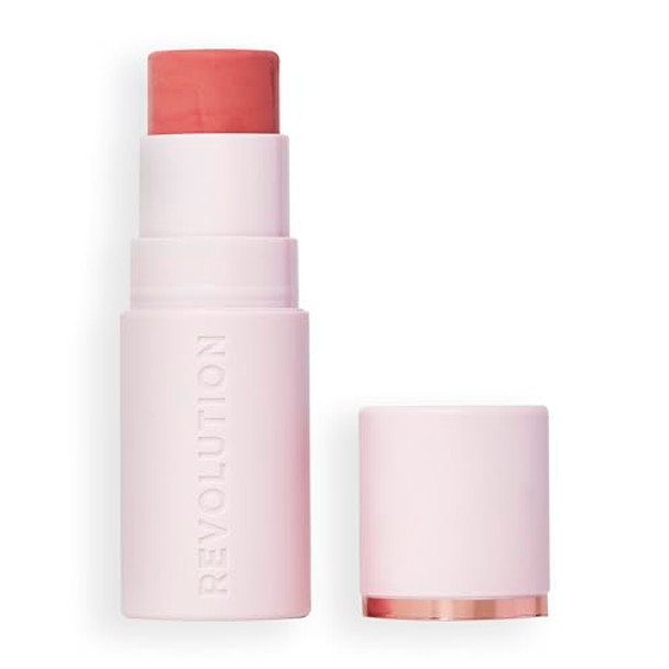 Revolution Beauty London Revolution Skin Silk Marble Blush Stick Buildable Color For Cheek Eye & Lip Cream-To-Powder Formula Vegan & Cruelty- Peachy Pink 0.15 Oz