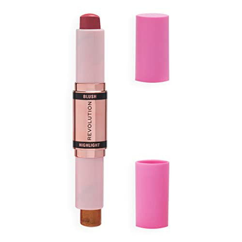 Revolution Beauty London Revolution Blush & Highlight Stick Dual Ended Highly Pigmented Blendable Formula Flushing Pink 2 X 0.15 Oz.