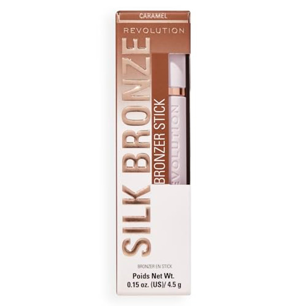 Revolution Beauty London Revolution Skin Silk Bronzer Stick Buildable Color For Cheek Eye & Lip Cream-To-Powder Formula Vegan & Cruelty- Tan Carmel 0.15 Oz