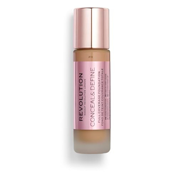 Revolution Beauty London Revolution Beauty Conceal & Define Foundation Full Coverage Long-Lasting Matte Finish Vegan & Cruelty F11 Medium To Dark Skin Tones 0.8 Fl.Oz.