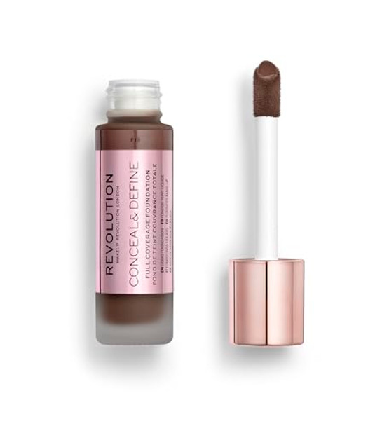 Revolution Beauty London Revolution Beauty Conceal & Define Foundation Full Coverage Long-Lasting Matte Finish Vegan & Cruelty F18 Dark Skin Tones 0.8 Fl.Oz.