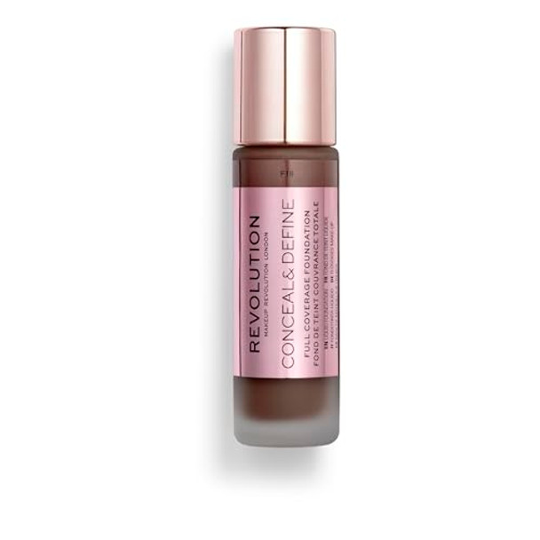 Revolution Beauty London Revolution Beauty Conceal & Define Foundation Full Coverage Long-Lasting Matte Finish Vegan & Cruelty F18 Dark Skin Tones 0.8 Fl.Oz.