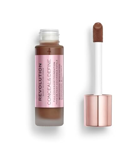 Revolution Beauty London Revolution Beauty Conceal & Define Foundation Full Coverage Long-Lasting Matte Finish Vegan & Cruelty F16 Dark Skin Tones 0.8 Fl.Oz.