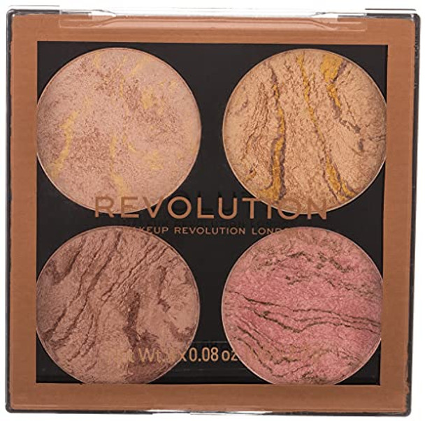 Revolution Beauty London Makeup Revolution Cheek Kit Face Bronzer & Highlighter Palette Highly Pigmented Shimmer Formula 4 Shades Fresh Perspective 8.8G