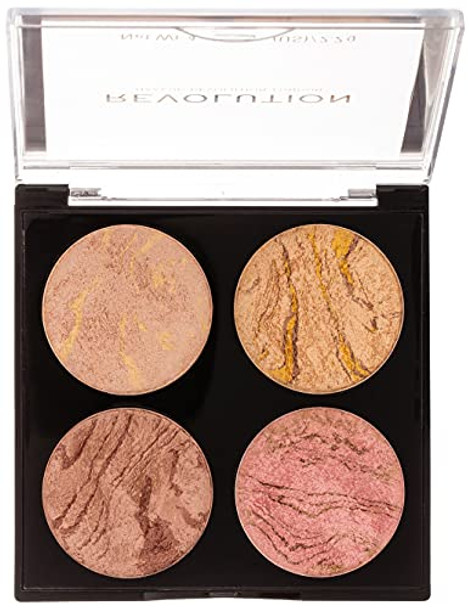 Revolution Beauty London Makeup Revolution Cheek Kit Face Bronzer & Highlighter Palette Highly Pigmented Shimmer Formula 4 Shades Fresh Perspective 8.8G
