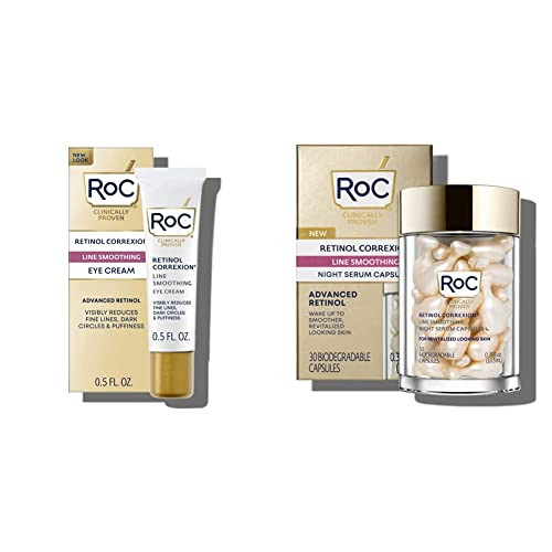 Roc Retinol Correxion Line Smoothing Eye Cream 0.5Oz + Retinol Night Serum Capsules 30Ct (Target + Treat Bundle)