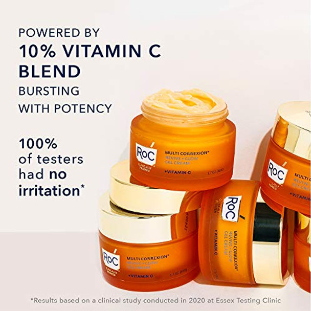 Roc Multi Correxion Revive + Glow 10% Vitamin C Blend Face Moisturizer Anti-Aging Gel Cream For Instant Glow Hypo-Allegenic & Oil- Skin Care 1.7 Ounces (Packaging May Vary)