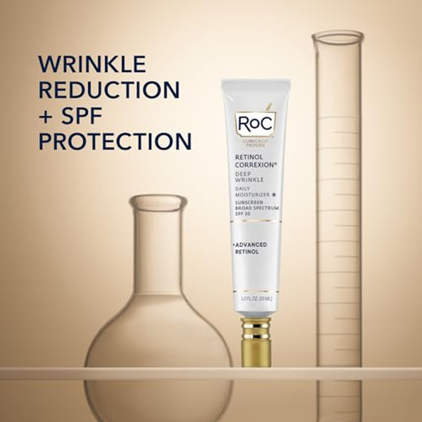 Roc Retinol Correxion Deep Wrinkle Daily Face Moisturizer With Sunscreen Spf 30 Skin Care Treatment For Fine Lines Dark Spots Post-Acne Scars 1 Ounce (Packaging May Vary)