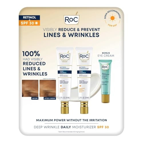Roc Retinol Correxion Deep Wrinkle Day Cream 2.6 Fl Oz Total (2-Pack Of 1.3 Fl Oz) With Bonus Eye Cream 0.4 Fl Oz