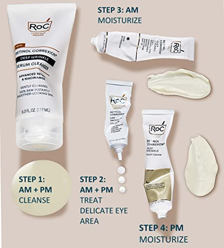 Roc Retinol Correxion Deep Wrinkle Serum Facial Cleanser With Niacinamide For Anti-Aging And Fine Lines Long-Wear Makeup Remover Fragrance Skin Care Opthalmologist Tested 6 Ounces