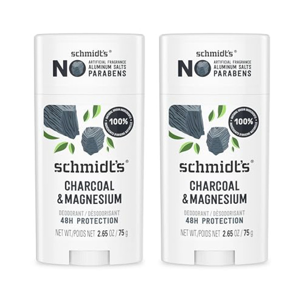 Schmidt'S Aluminum- Vegan Deodorant Charcoal & Magnesium With 48 Hour Odor Protection 2 Count For Women And Men Natural Ingredients Cruelty- 2.65 Oz Pack Of 2