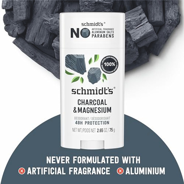 Schmidt'S Aluminum- Vegan Deodorant Charcoal & Magnesium With 48 Hour Odor Protection 2 Count For Women And Men Natural Ingredients Cruelty- 2.65 Oz Pack Of 2