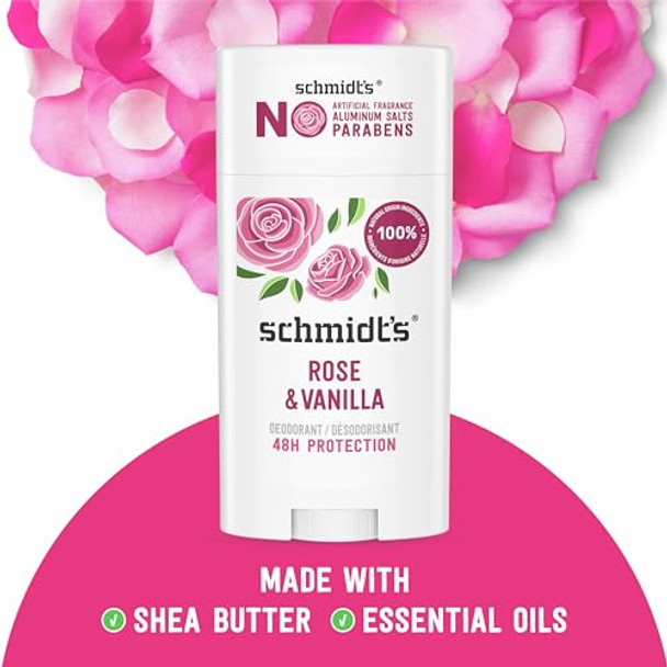 Schmidt'S Aluminum- Vegan Deodorant Rose & Vanilla 2 Count And Clean Coconut 2.65 Oz Each 24 Hour Odor Protection