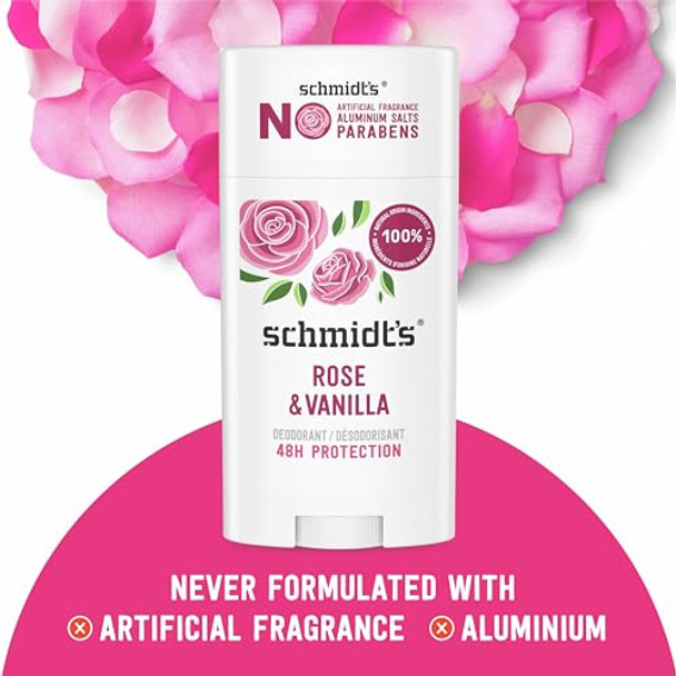 Schmidt'S Aluminum- Vegan Deodorant Rose & Vanilla 2 Count And Clean Coconut 2.65 Oz Each 24 Hour Odor Protection