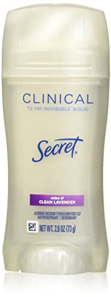 Secret Antiperspirant And Deodorant For Women Clinical Strength Invisible Solid Clean Lavender Scent 2.6 Oz