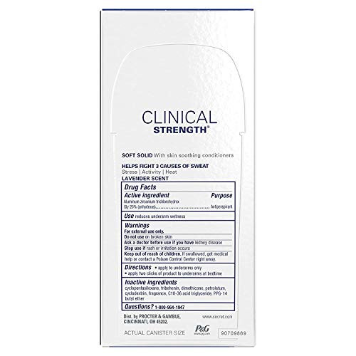Secret Antiperspirant Deodorant For Women Clinical Strength Soft Solid Clean Lavender Scent 2.6 Oz