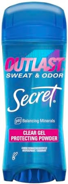 Secret Outlast Antiperspirant Deodorant For Women 72Hr Sweat & Odor Protection Ph Balancing Minerals Clear Gel Protecting Powder Scent 3.4 Oz