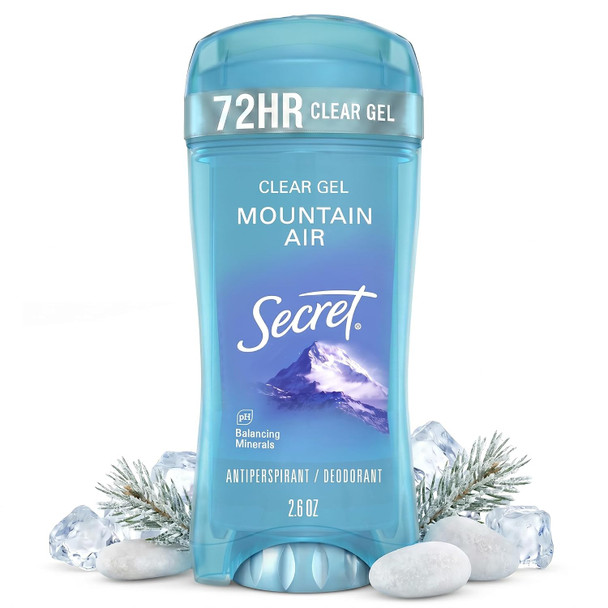 Secret Fresh Antiperspirant Deodorant For Women 72Hr Breathable Sweat & Odor Protection Instant Freshness & Gentle Ph Balancing Minerals Clear Gel Mountain Air Scent 2.6 Oz