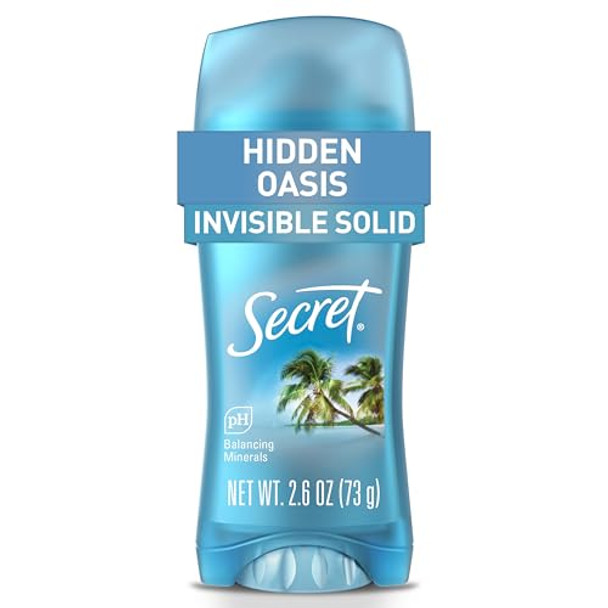 Secret Fresh Antiperspirant Deodorant For Women 72Hr Breathable Sweat & Odor Protection Instant Freshness & Gentle Ph Balancing Minerals Invisible Solid Oasis Scent 2.6 Oz